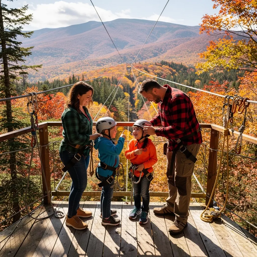 Группа туристов наслаждается канопи-туром с захватывающим видом на окружающую природу