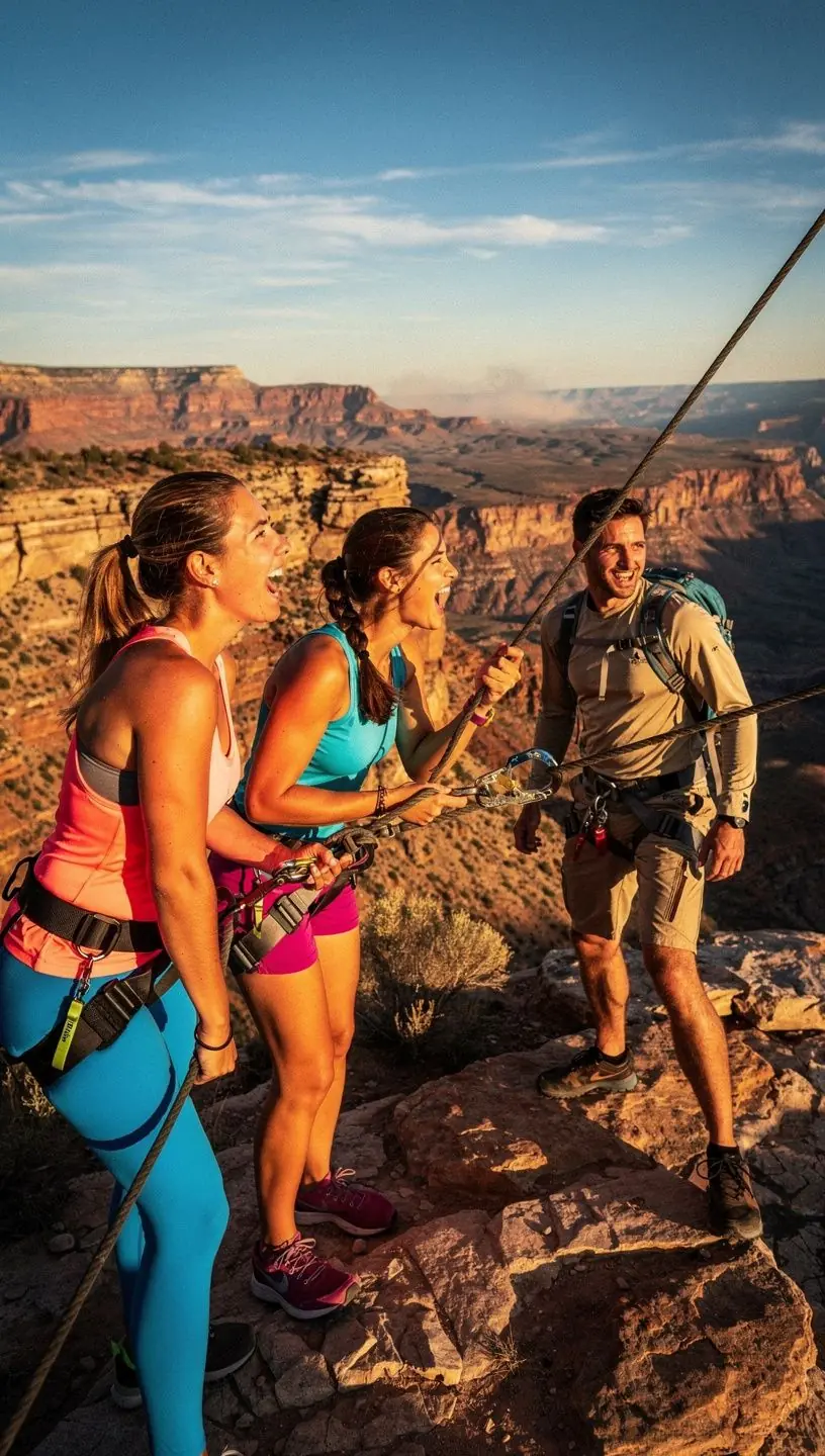 Семья позирует на фоне зиплайна, наслаждаясь моментами семейного отдыха на природе
