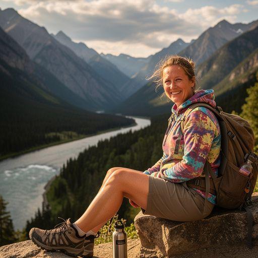 Человек на зиплайне, пролетающий над живописным ландшафтом